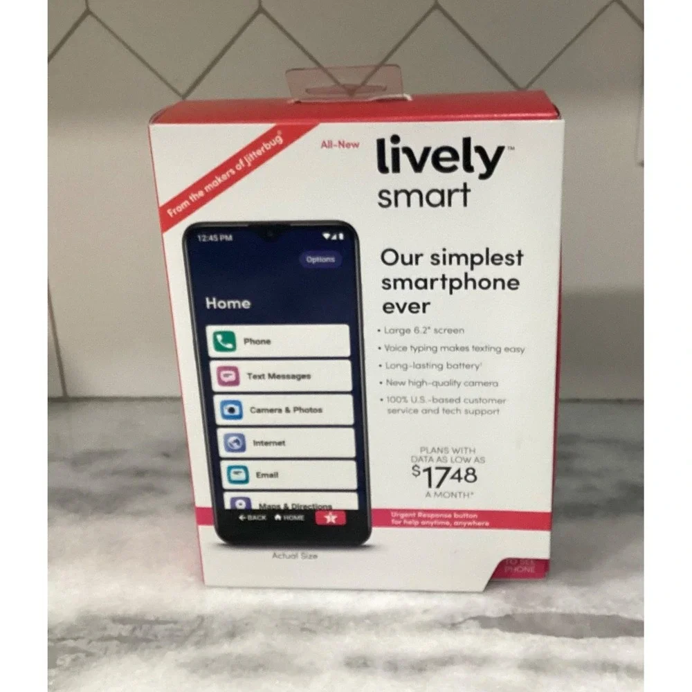 Lively Smart Senior Smartphone 6.2in Screen Black Jitterbug Simple Android Phone